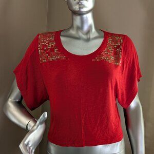 Candies Red Embellished Crop Top Tshirt